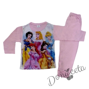 Пижама за момиче с принцеси в розово с дълъг ръкав 