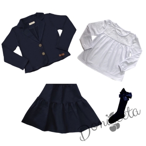 Комплект 4 части-пола с висока талия,блуза, сако и чорапи
