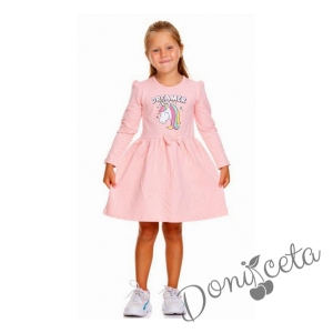 Ежедневна детска рокля с дълъг ръкав в розово с Пони/Еднорог
