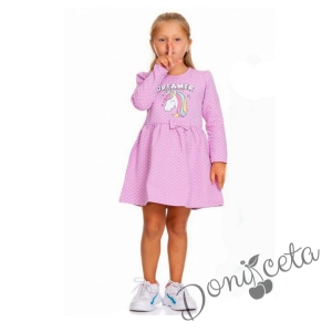 Ежедневна детска рокля с дълъг ръкав в лилаво с Пони/Еднорог Dreamer