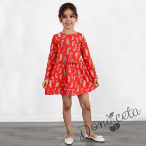 Детска/бебешка рокля в червено с коледни мотиви