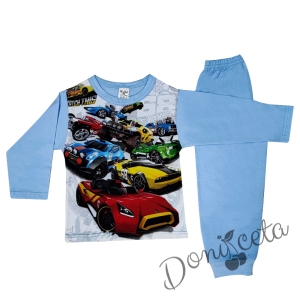 Детска пижама със състезателни коли в синьо 999865