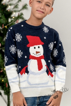 Детски коледен пуловер в тъмносиньо и бяло за момче 786458