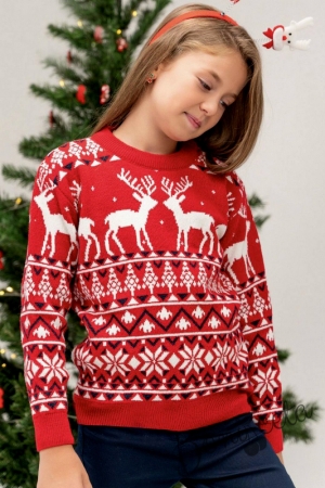 Детски коледен пуловер в червено за момче или момиче 783569