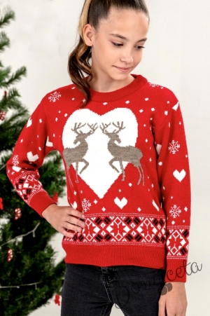 Детски коледен пуловер в червено за момче или момиче 411258