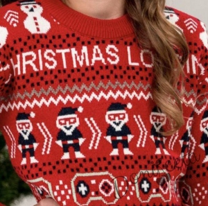 Детски коледен пуловер в червено и бяло за момиче 235526