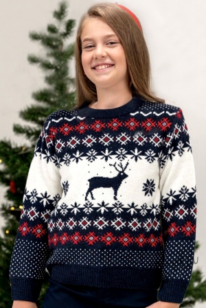 Детски коледен пуловер с елен за момиче 241258