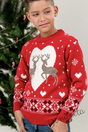 Детски коледен пуловер в червено за момче  7485226