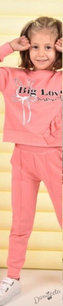 Детски спортен комплект от блуза и панталон в прасковено със зайче
