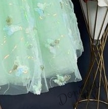 Официална детска рокля с дълъг ръкав, богат тюл и бродирани пеперуди в тюркуаз/мента 4