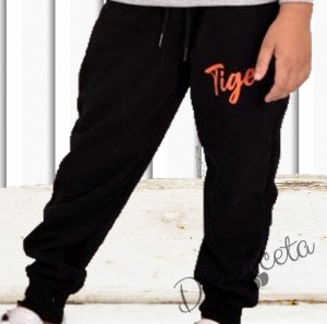 Детски комплект за момче от блуза в светлосиво и панталон в черно с тигър 3