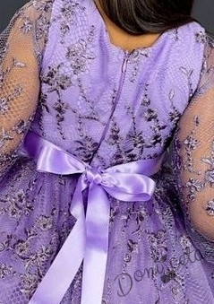 Официална детска рокля с ръкав от дантела и тюл в лилаво 4