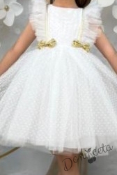 Официална детска рокля без ръкав с богат тюл в бяло
