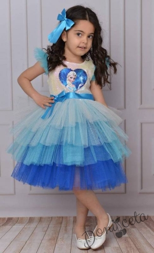Официална детска рокля с Елза и многоцветен тюл 