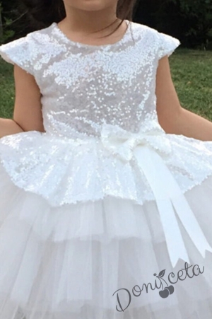 Детска официална рокля в бяло от пайети и тюл на пластове Валериа 2