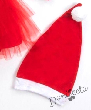 Коледн рокля  в червено с коланче и шапка