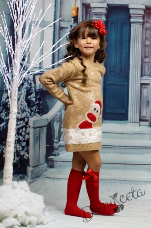 Коледна детска рокля  с еленче в бежово 584578