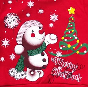 Коледен бебешки комплект от 3 части със снежен човек и панталонки в тъмносиньо
