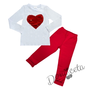 Комплект от панталон в червено и блуза със сърце