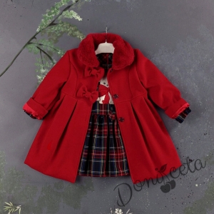 Комплект от палто в червено и карирана рокля 4