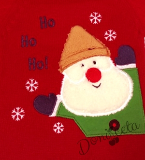 Детски коледен пуловер в червено с Дядо Коледа