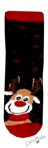 Детски коледни чорапи в тъмносиньо с еленче