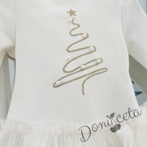 Коледна бебешка рокля в бяло с елха