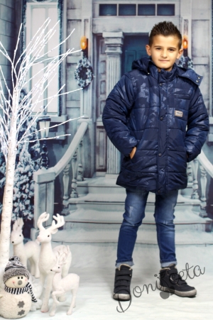 Детско зимно яке за момче в тъмносиньо с джобове и с качулка6