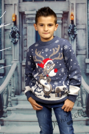 Kids Christmas sweater in grey with reindeer