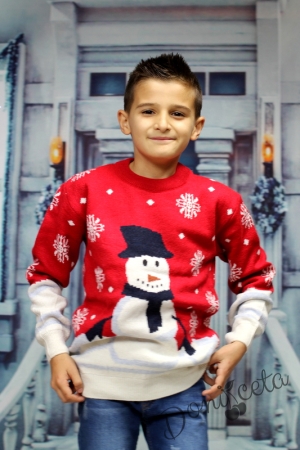 Детски коледен пуловер в червено и бяло за момиче 98978765