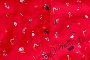 Коледен комплект за момче от риза в червено и панталони в тъмносиньо с тиранти и папийонка 4