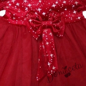 Коледна детска рокля  в червено със звезди и панделка 65545334