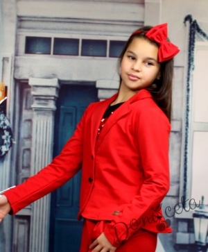 Детско сако за момиче в червено с панделка отзад