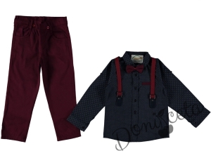 Set of burgundy trousers, dark blue shirt, bow tie and suspenders 7652548