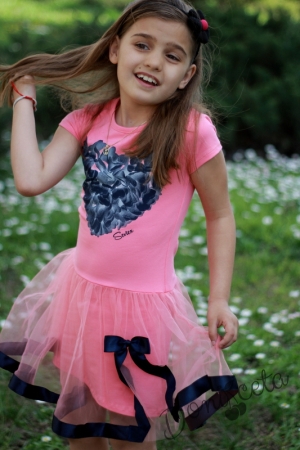 Лятна детска рокля в прасковено със сърце
