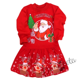 Коледна детска рокля в червено с Дядо Коледа