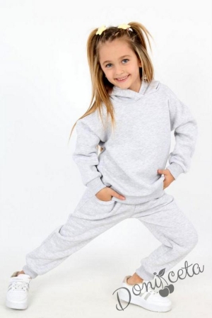 Детски ватиран комплект за момиче от блуза и панталон в сиво
