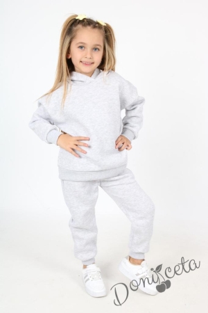 Детски ватиран комплект за момиче от блуза и панталон в сиво
