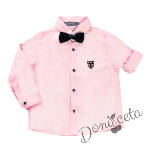Официална детска риза с дълъг ръкав в розово с папийонка 7475863