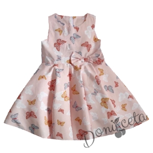 Детска рокля в цвят праскова с пеперуди тип клош Тери 2