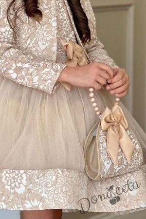 Официална детска рокля Дара в комплект със сако и чанта в бежово