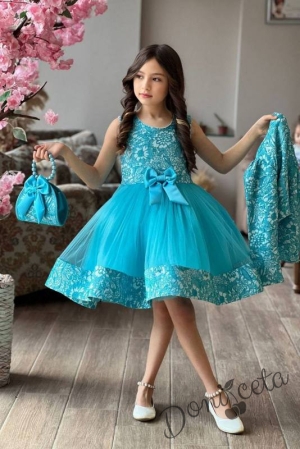 Официална детска рокля Дара в комплект със сако и чанта в светлосиньо