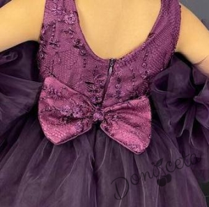 Официална детска рокля с богат тюл в лилаво с дантела  2