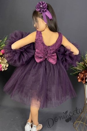Официална детска рокля с богат тюл в лилаво с дантела  5