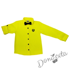 Официална детска риза с дълъг ръкав в жълто с папийонка  2345638
