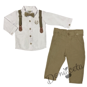 Комплект от панталон в бежово, риза в бяло, тиранти и папийонка 2