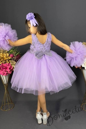 Официална детска рокля с богат тюл в лилаво с дантела 4