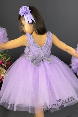 Официална детска рокля с богат тюл в лилаво с дантела 5
