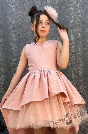 Официална детска асиметрична рокля в розово2