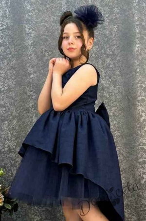 Официална детска асиметрична рокля в тъмносиньо2